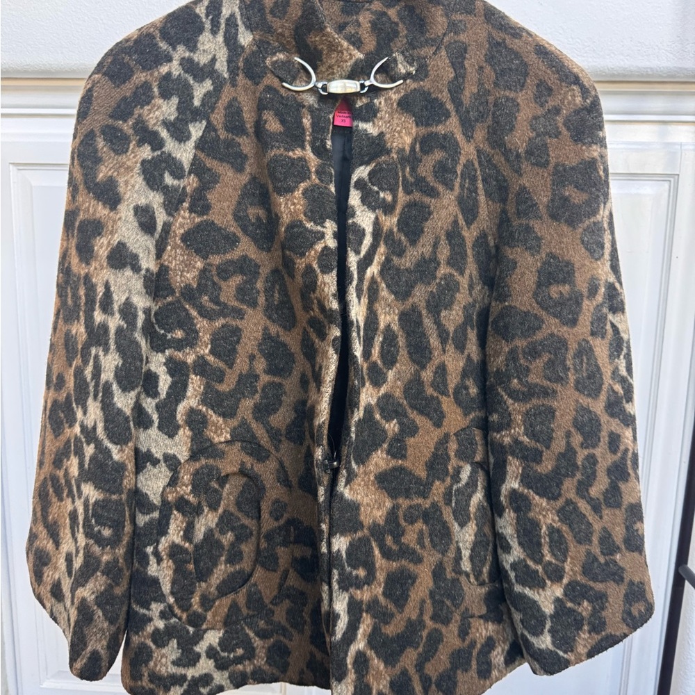 Betsey Johnson Leopard Print Cape Jacket